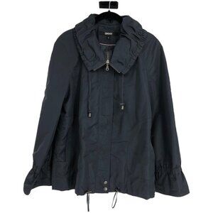 DKNY Black utility style rain jacket oversized collar small